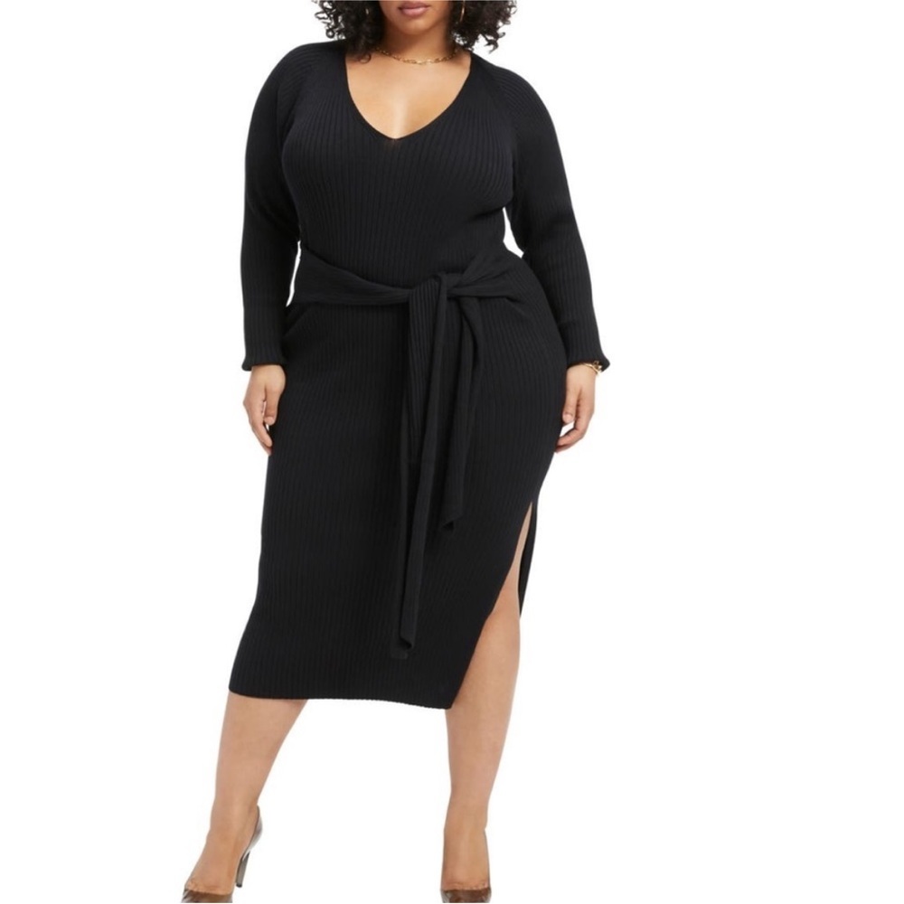 NWT! Good American Belted Long Sleeve Ribbed‎ Body-Con Dress Sz 2X/3X